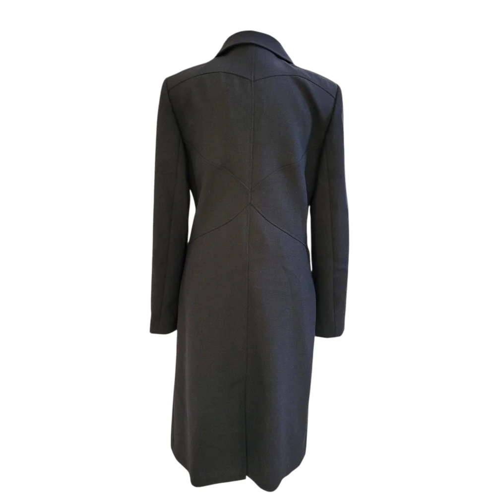 Tory Burch Black Peter Pan Collar Logo Buttons Wool Blend Trench Coat Size 6
